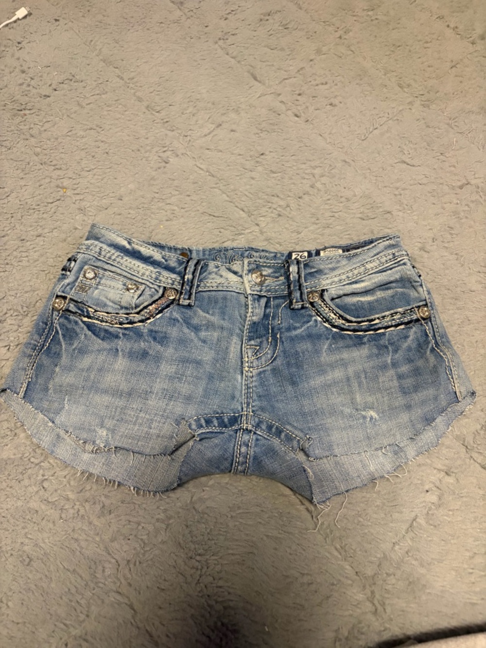 Miss Me Faded Blue Embellished Denim Cutoff Shorts